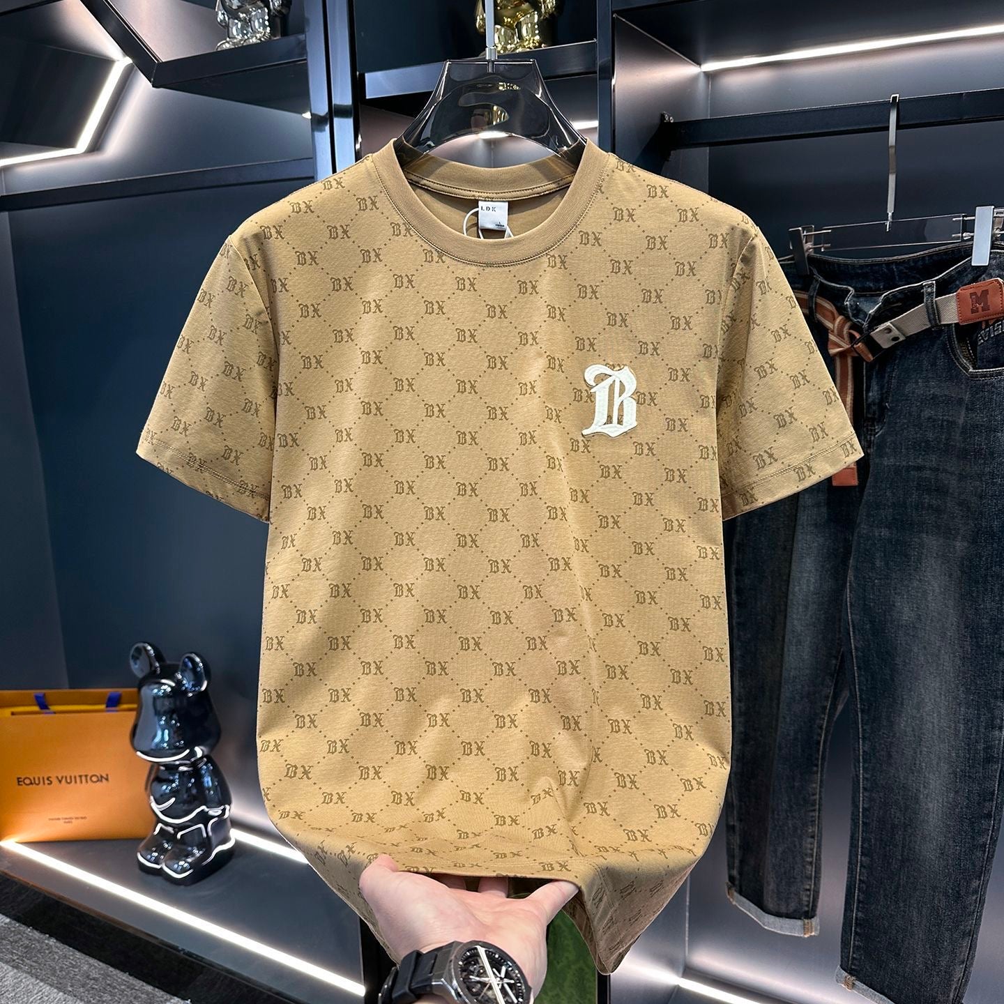 【#A312】Unisex Crew Neck T-Shirt With All-Over Hidden Print & Embroidery