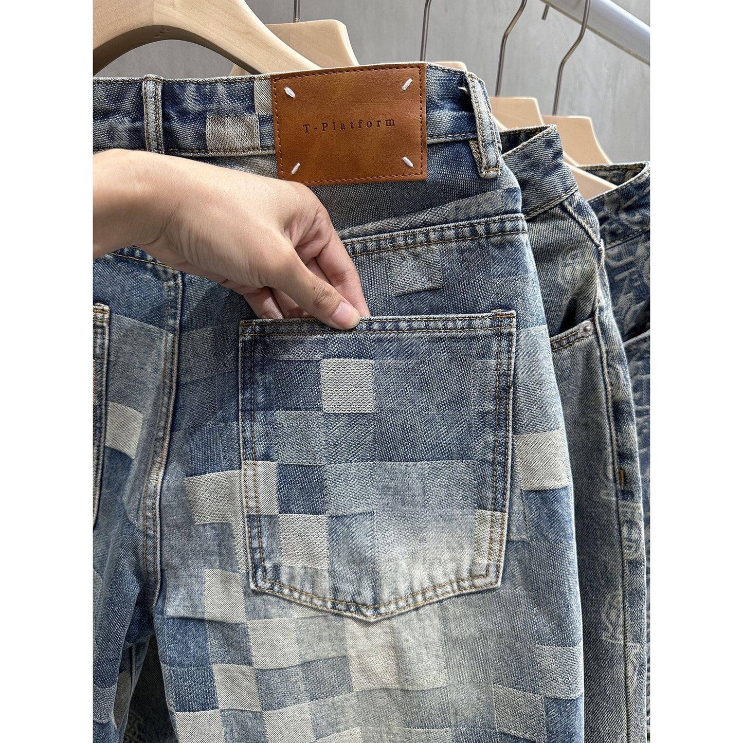 【#A313】Vintage Washed Jacquard Denim Five-Point Shorts For Men