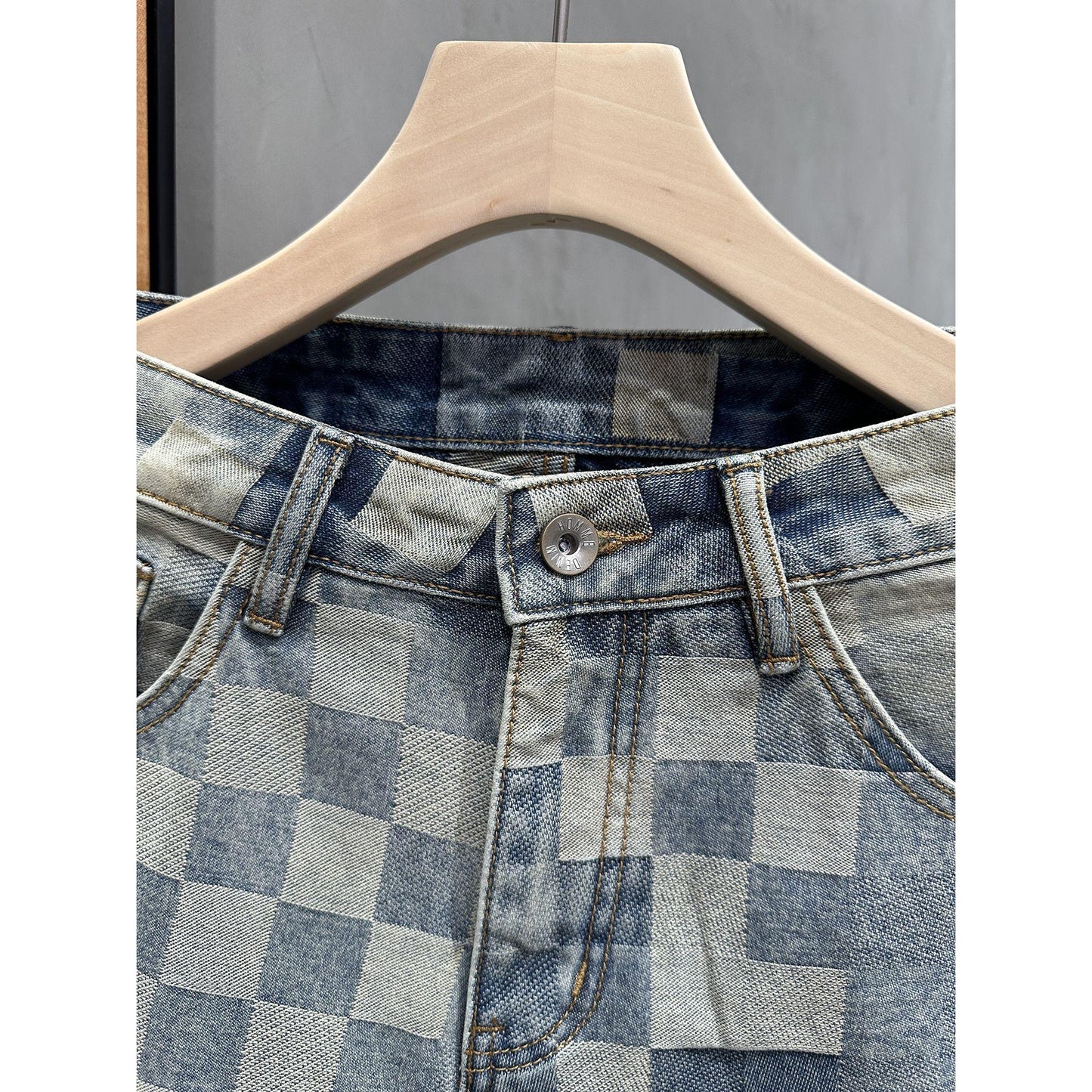 【#A313】Vintage Washed Jacquard Denim Five-Point Shorts For Men