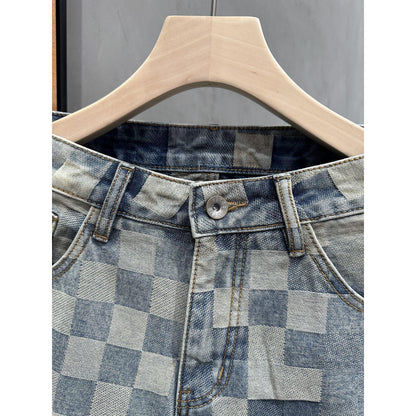 【#A313】Vintage Washed Jacquard Denim Five-Point Shorts For Men