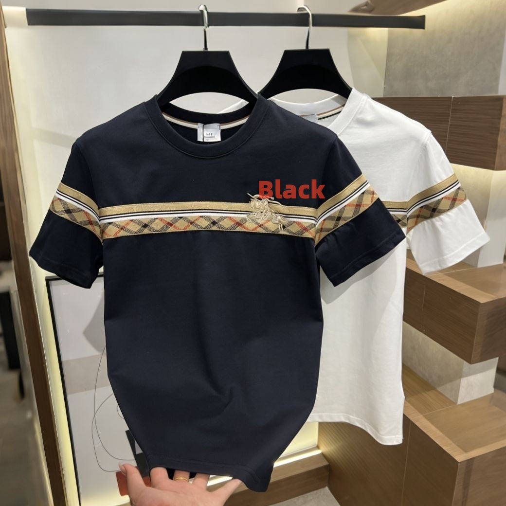 Vintage Plaid Spliced Embroidered Crew Neck T-Shirt