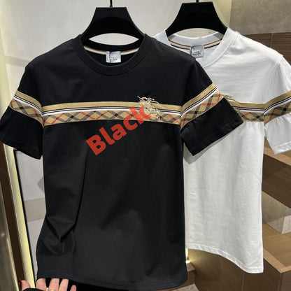 Vintage Plaid Spliced Embroidered Crew Neck T-Shirt