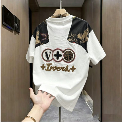 Vintage Butterfly Spliced Embroidered Crew Neck T-Shirt