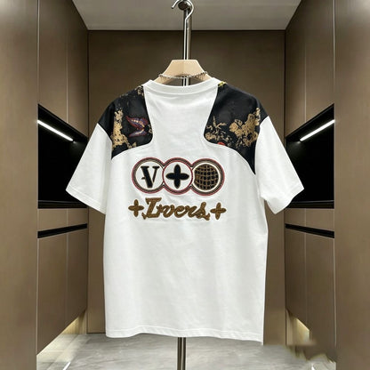 Vintage Butterfly Spliced Embroidered Crew Neck T-Shirt