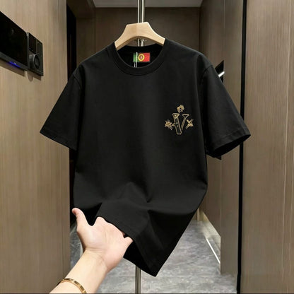 Vintage Butterfly Spliced Embroidered Crew Neck T-Shirt