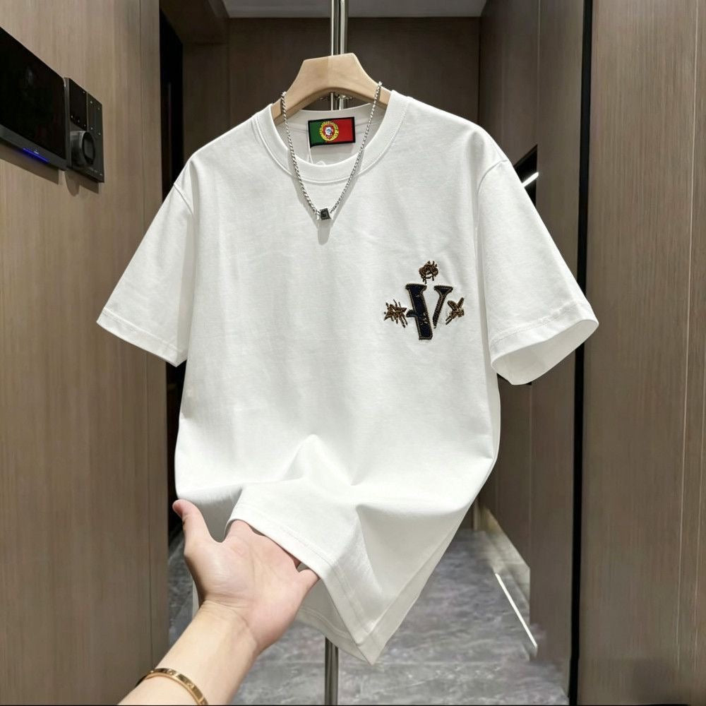 Vintage Butterfly Spliced Embroidered Crew Neck T-Shirt
