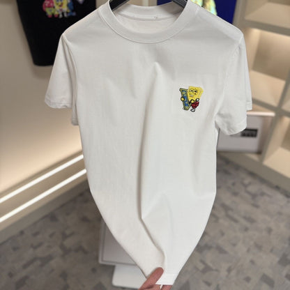 Unisex Cartoon Pixel Embroidered Crew Neck T-Shirt