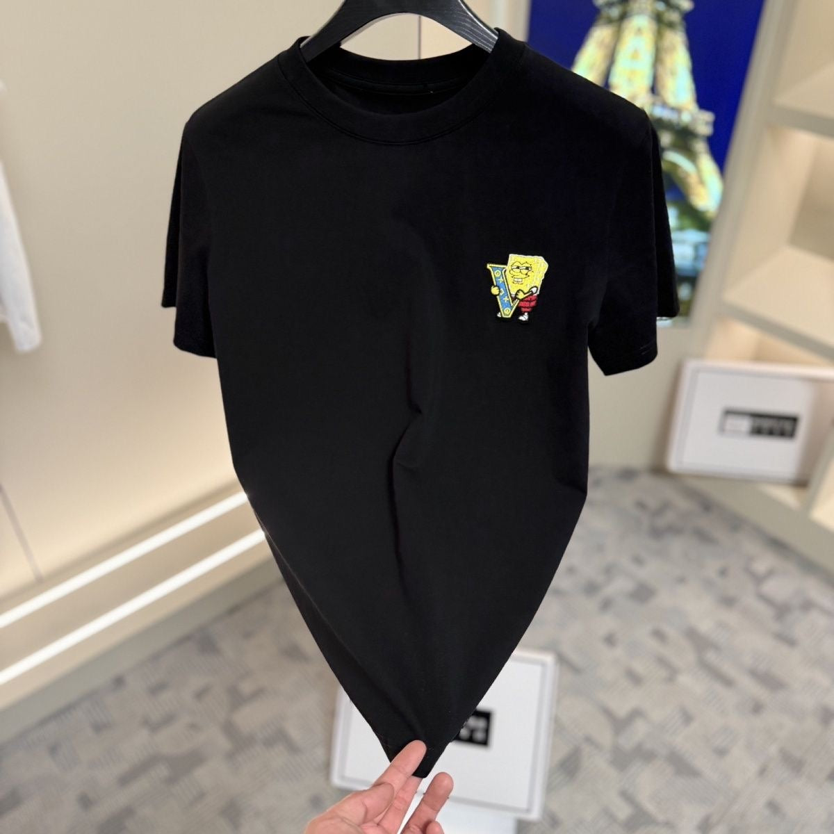 Unisex Cartoon Pixel Embroidered Crew Neck T-Shirt