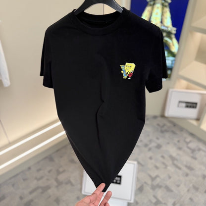 Unisex Cartoon Pixel Embroidered Crew Neck T-Shirt
