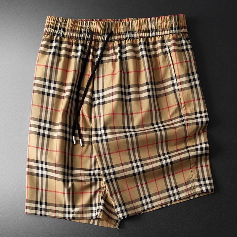 Classic Vintage Plaid Drawstring Casual Five-Point Shorts