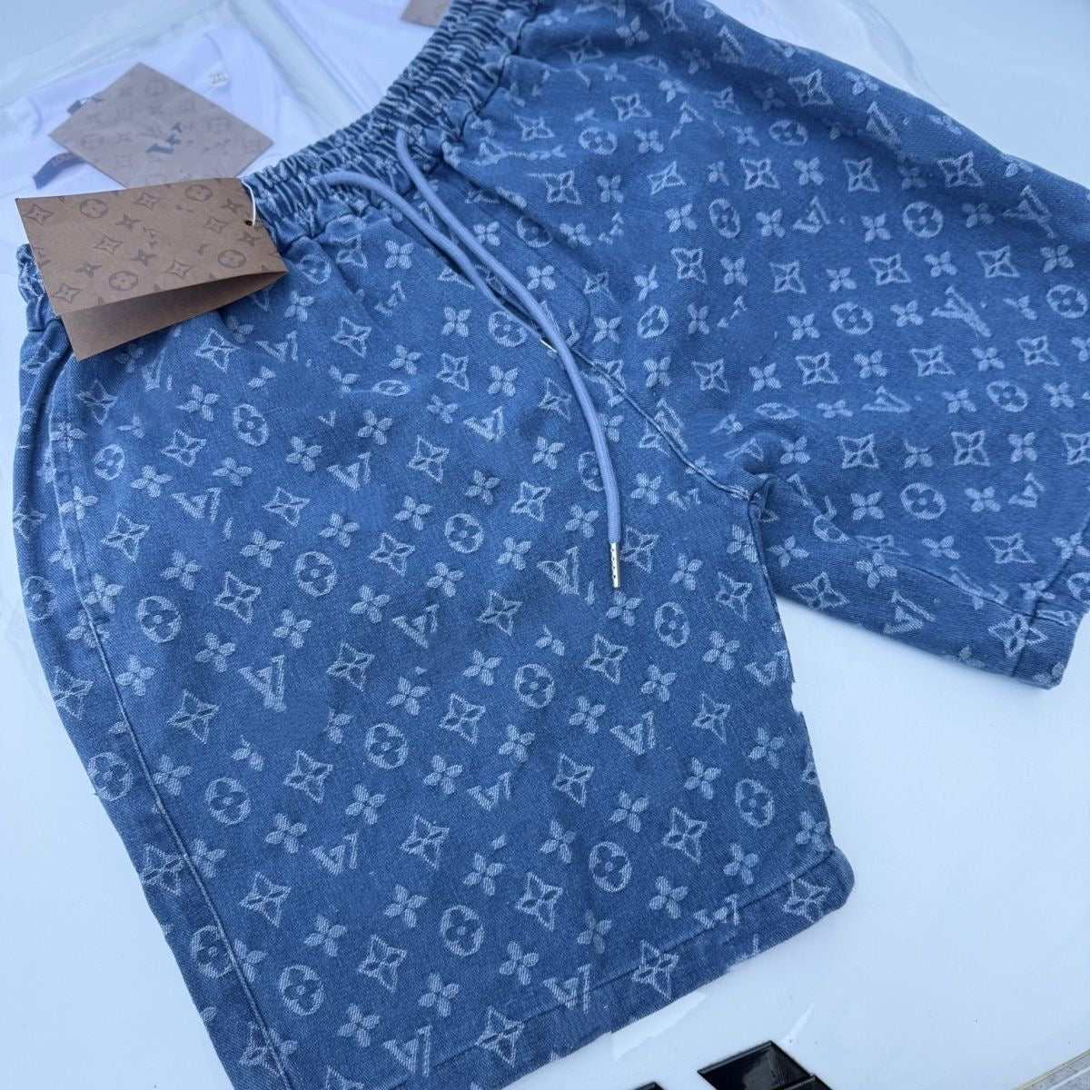 Vintage All-Over Jacquard Drawstring Casual Shorts