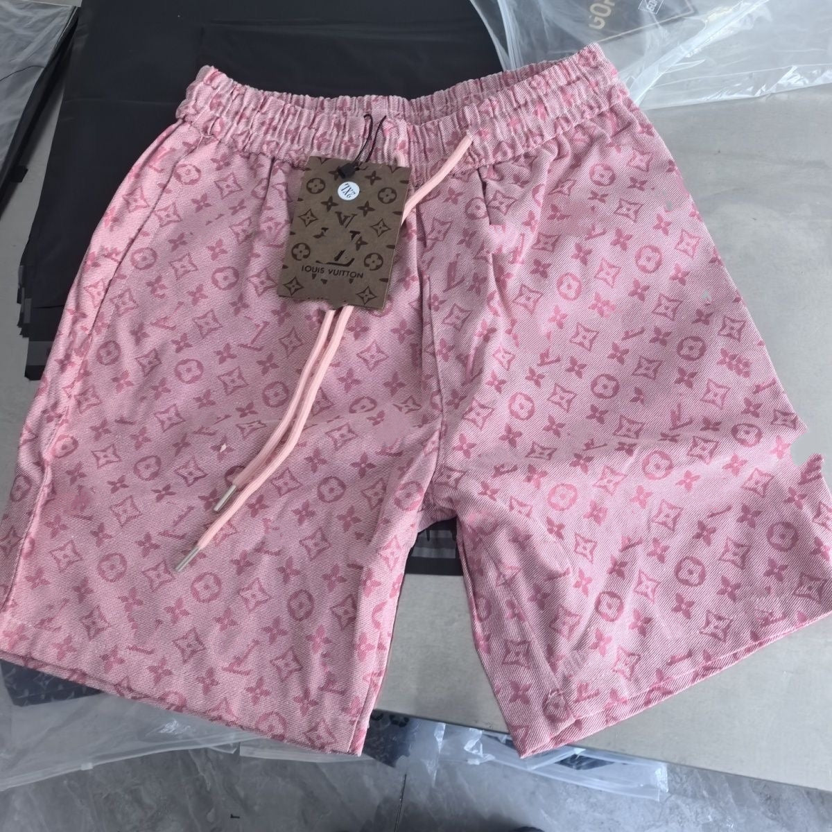 Vintage All-Over Jacquard Drawstring Casual Shorts