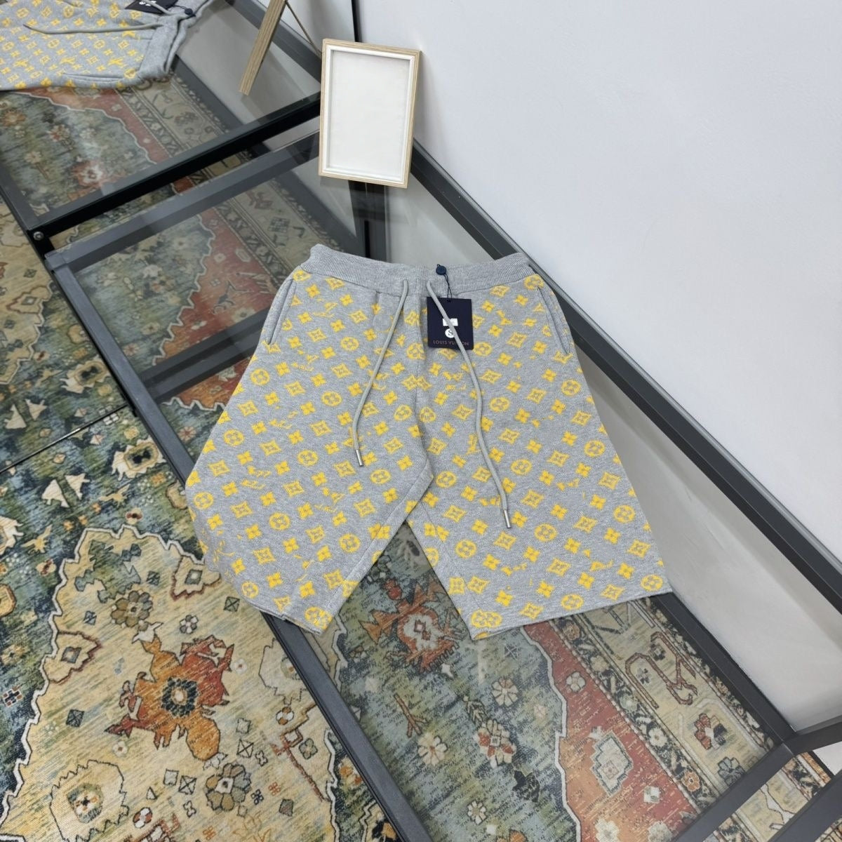 Vintage All-Over Print Knit Drawstring Casual Shorts