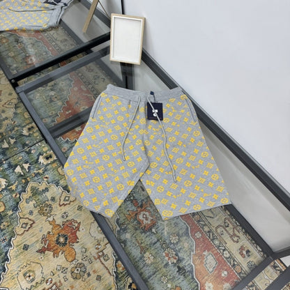 Vintage All-Over Print Knit Drawstring Casual Shorts
