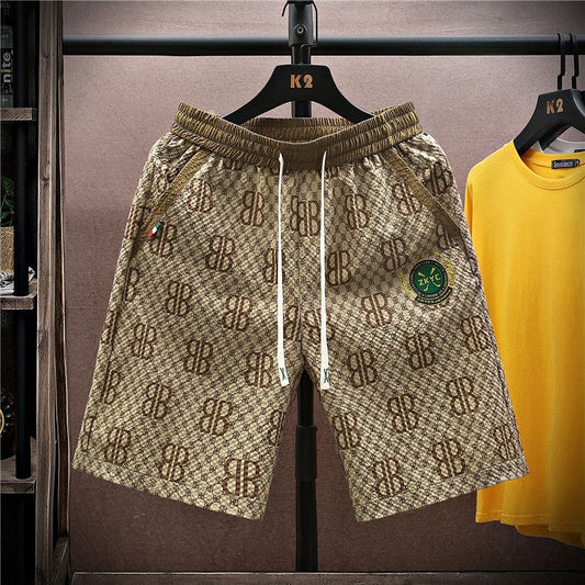 【#A327】Vintage All-Over Print Drawstring Casual Five-Point Shorts