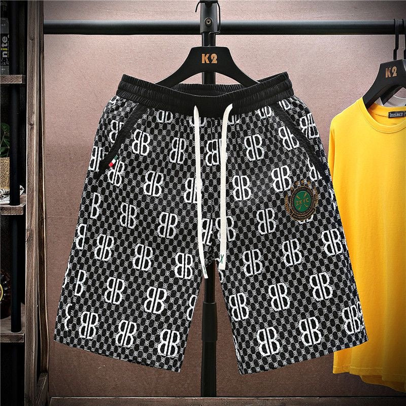 Vintage All-Over Print Drawstring Casual Five-Point Shorts
