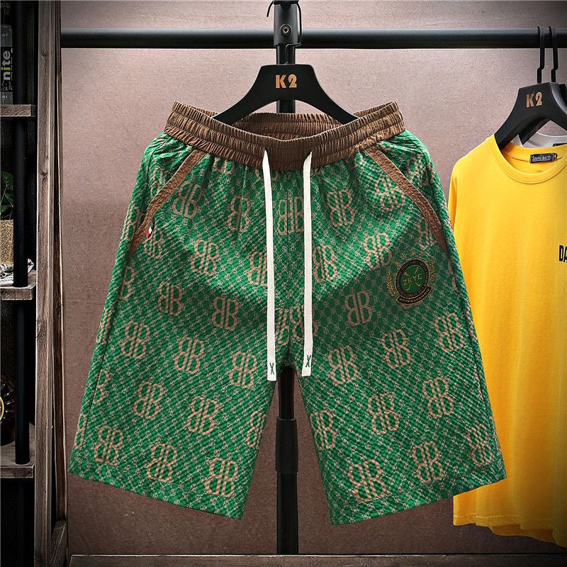 Vintage All-Over Print Drawstring Casual Five-Point Shorts