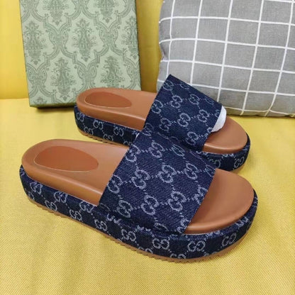 Vintage All-Over Print Platform Slide Sandals
