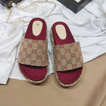 Vintage All-Over Print Platform Slide Sandals
