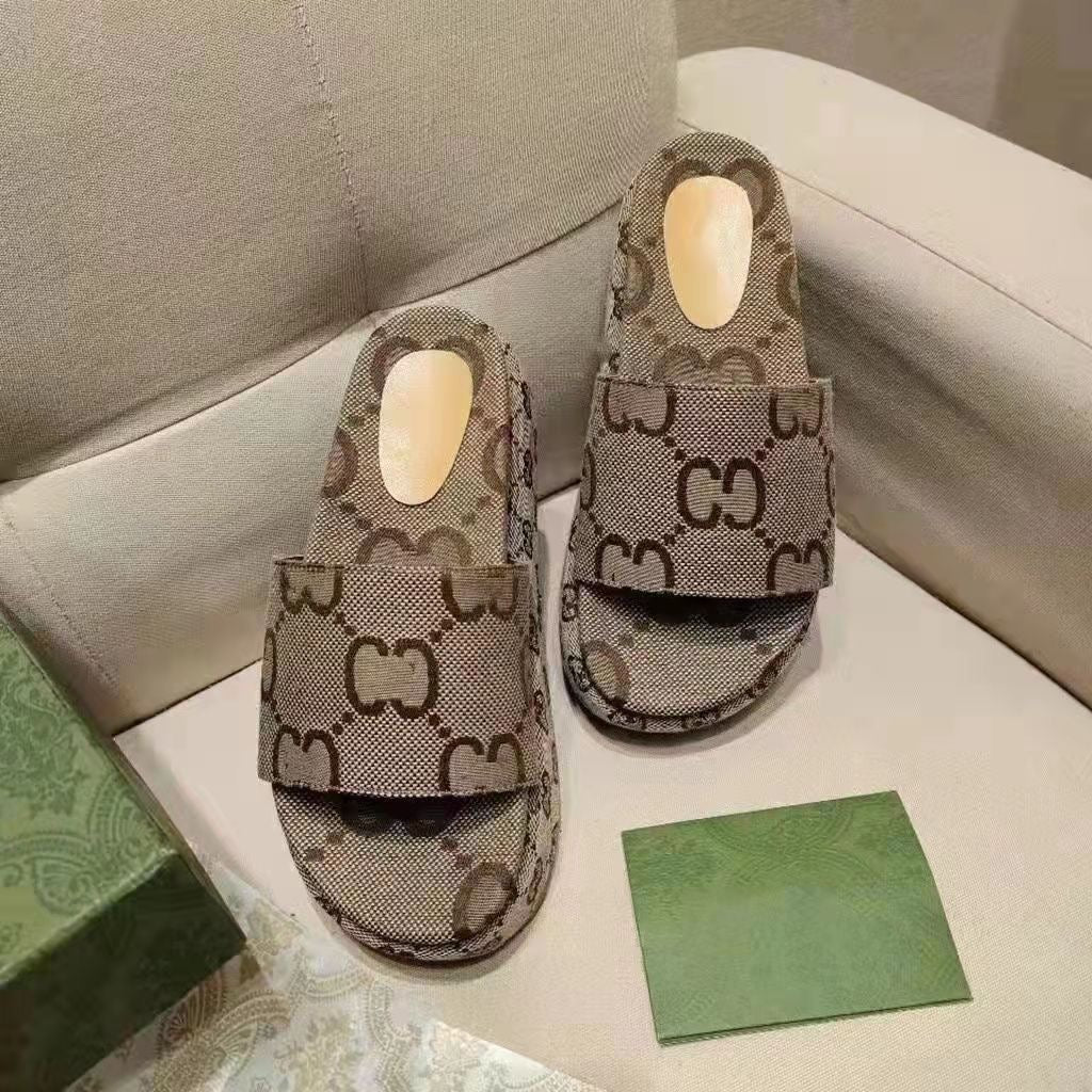 Vintage All-Over Print Platform Slide Sandals