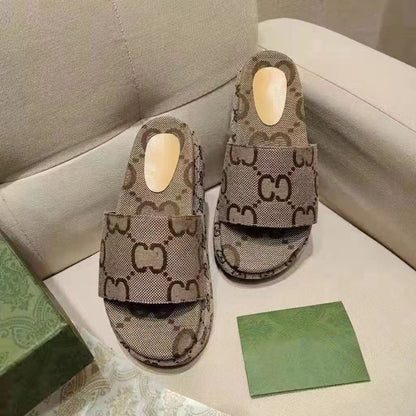 Vintage All-Over Print Platform Slide Sandals