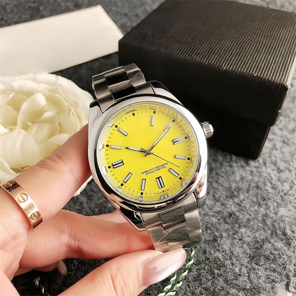 【#A331】Simple Color Dial Oyster Steel Band Men's Watch