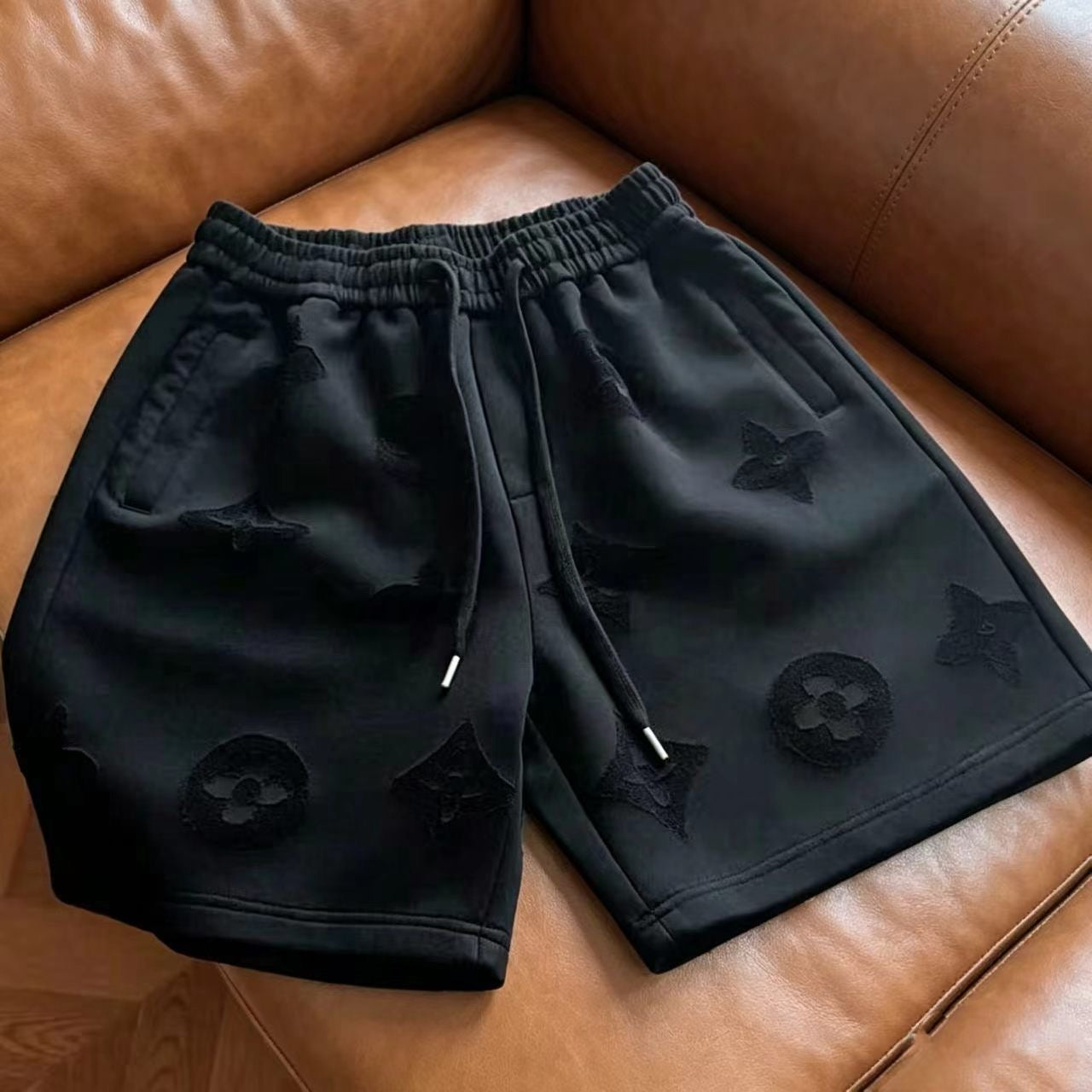 【#A333】3D Flocking Clover Drawstring Casual Five-Point Shorts