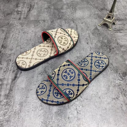 【#A335】Vintage Monogram Slide Sandals, Luxury Indoor & Outdoor Slippers