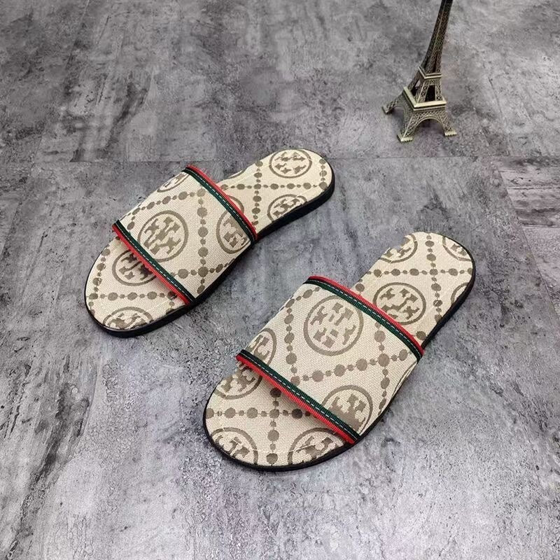 【#A335】Vintage Monogram Slide Sandals, Luxury Indoor & Outdoor Slippers