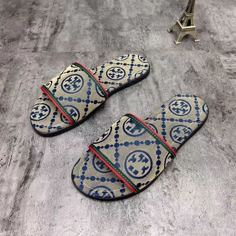 【#A335】Vintage Monogram Slide Sandals, Luxury Indoor & Outdoor Slippers