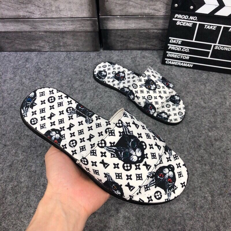 【#A337】Cool Cat Full Print Slide Sandals, Unisex Anti-slip Slippers for Indoor & Outdoor