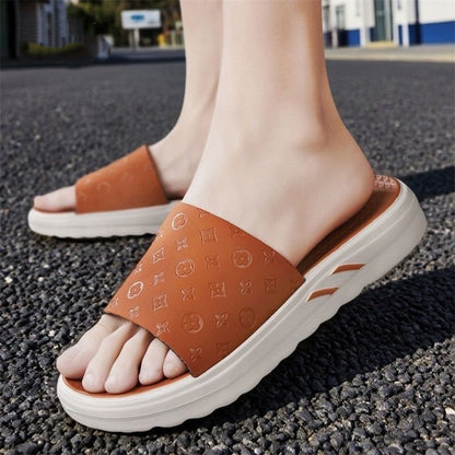 【#A338】Embossed Platform Slide Sandals, Minimal Casual Unisex Anti-slip Slippers Indoor Outdoo