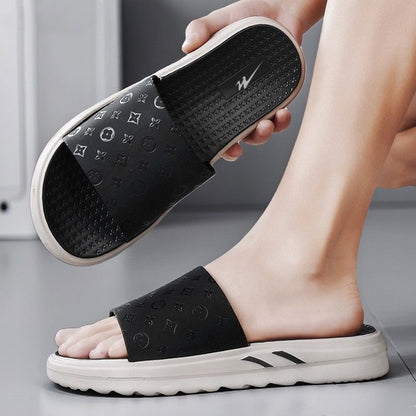 【#A338】Embossed Platform Slide Sandals, Minimal Casual Unisex Anti-slip Slippers Indoor Outdoo