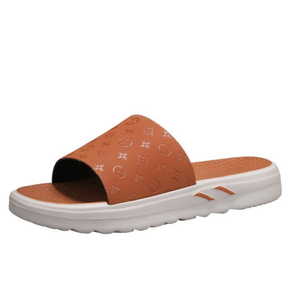 【#A338】Embossed Platform Slide Sandals, Minimal Casual Unisex Anti-slip Slippers Indoor Outdoo