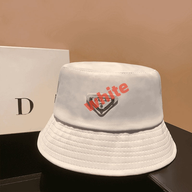 【#A339】Solid Bucket Hat With Triangle Metal Badge, Unisex Versatile Sun Hat