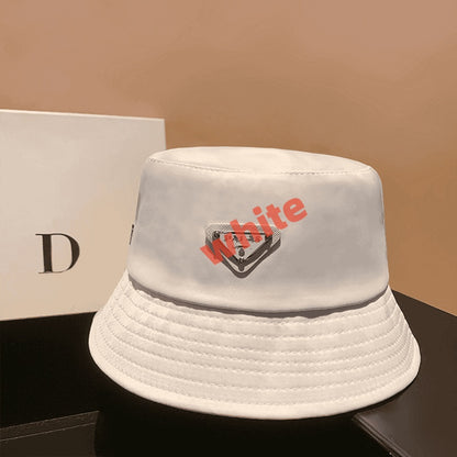 【#A339】Solid Bucket Hat With Triangle Metal Badge, Unisex Versatile Sun Hat