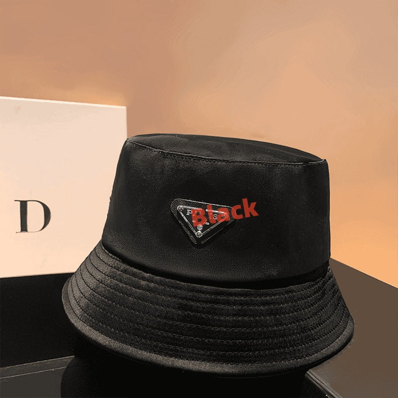 【#A339】Solid Bucket Hat With Triangle Metal Badge, Unisex Versatile Sun Hat
