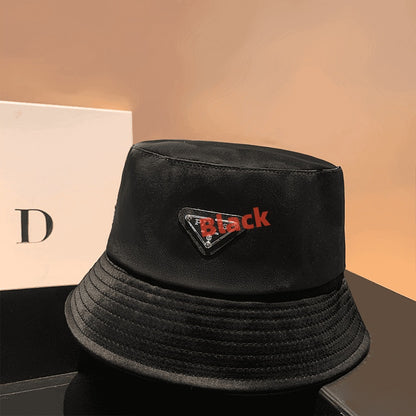 【#A339】Solid Bucket Hat With Triangle Metal Badge, Unisex Versatile Sun Hat