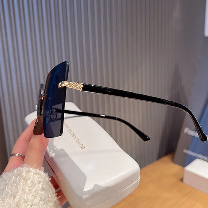 【#A341】Rimless Square Gradient Sunglasses, Luxury Carved Metal Temple UV Protection Shades