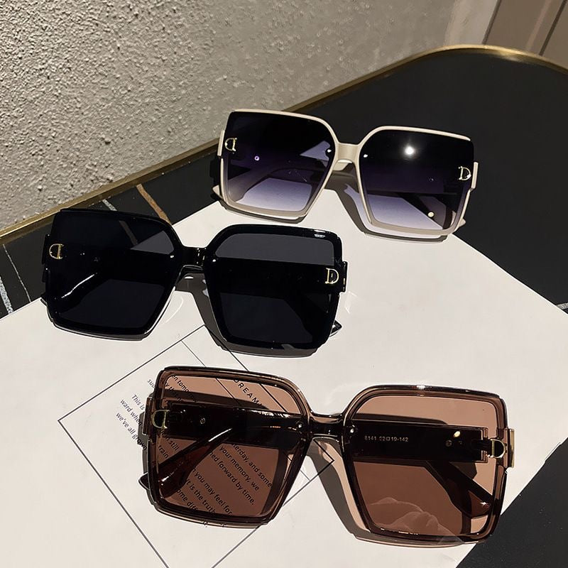 【#A342】Oversized Square Metal Detail Sunglasses, Retro Wide Frame Face Slimming Outdoor Shades