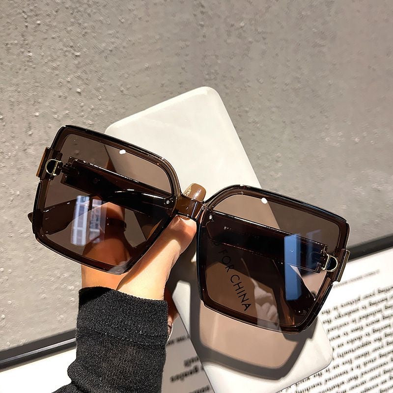 【#A342】Oversized Square Metal Detail Sunglasses, Retro Wide Frame Face Slimming Outdoor Shades