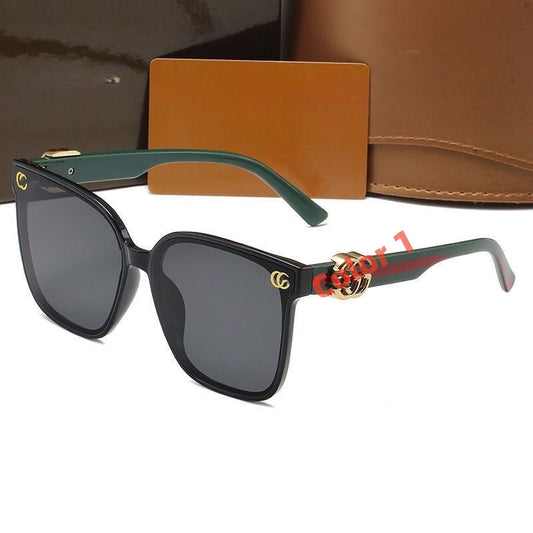 【#A343】Vintage Square Sunglasses With Metal Ornament, Color Block Temple Slimming Outdoor Shades