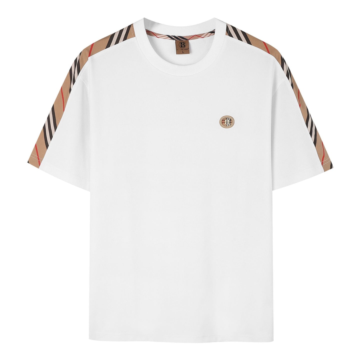 【#A344】Vintage Plaid Spliced Crew Neck T-shirt, Unisex Loose Casual Embroidered Short Sleeve Top
