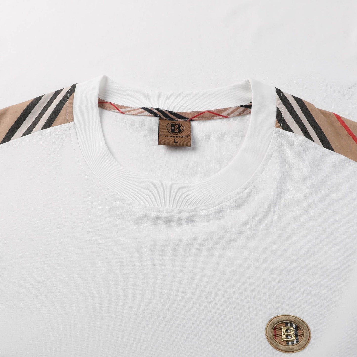 【#A344】Vintage Plaid Spliced Crew Neck T-shirt, Unisex Loose Casual Embroidered Short Sleeve Top