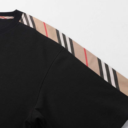 【#A344】Vintage Plaid Spliced Crew Neck T-shirt, Unisex Loose Casual Embroidered Short Sleeve Top