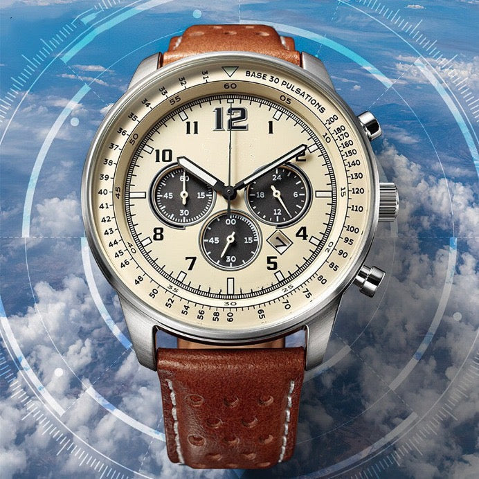 【#A349】Vintage Racing Perforated Leather Chronograph Watch, Men Multi-Function Date Waterproof Sports Wristwatch