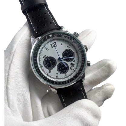 【#A349】Vintage Racing Perforated Leather Chronograph Watch, Men Multi-Function Date Waterproof Sports Wristwatch