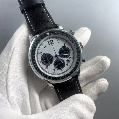 【#A349】Vintage Racing Perforated Leather Chronograph Watch, Men Multi-Function Date Waterproof Sports Wristwatch