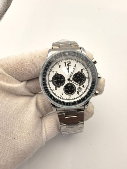 【#A349】Vintage Racing Perforated Leather Chronograph Watch, Men Multi-Function Date Waterproof Sports Wristwatch