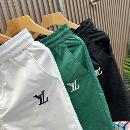 【#A353】Subtle All Over Print Embroidery Quick Dry Shorts, Unisex Elastic Drawstring Thin Casual Beach Shorts